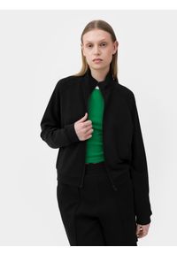 4f - Bluza dresowa rozpinana bez kaptura damska. Typ kołnierza: bez kaptura. Kolor: czarny. Materiał: dresówka. Długość rękawa: raglanowy rękaw. Wzór: gładki #1