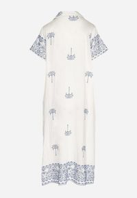 Born2be - Biała Pudełkowa Sukienka z Wiskozą o Koszulowym Kroju Zdobiona Haftem Sanori. Okazja: na co dzień. Kolor: biały. Materiał: wiskoza. Długość rękawa: krótki rękaw. Wzór: aplikacja, haft. Typ sukienki: koszulowe. Styl: klasyczny, casual #3