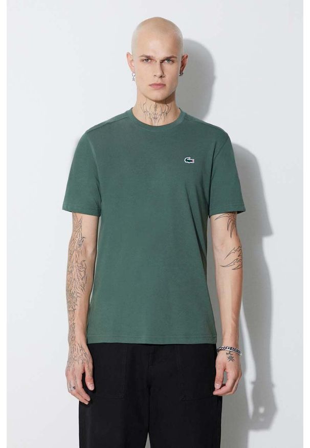 Lacoste t-shirt męski kolor zielony gładki. Kolor: zielony. Materiał: dzianina. Wzór: gładki