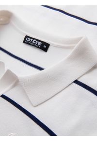 Ombre Clothing - Męski longsleeve polo w poziome paski z wiskozą – biało-granatowy V2 OM-POLS-0146 - XXL. Okazja: do pracy, na co dzień. Typ kołnierza: polo. Kolor: biały. Materiał: wiskoza. Długość rękawa: długi rękaw. Długość: długie. Wzór: paski. Styl: elegancki, casual #8