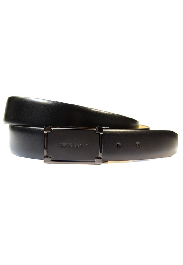 Czarny pasek męski Pierre Cardin z czarną klamrą PC4. Kolor: czarny. Materiał: skóra. Wzór: paski. Styl: elegancki