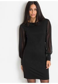 bonprix - Sukienka z dżerseju, z mieszanki wiskozy. Kolor: czarny. Materiał: jersey, wiskoza, szyfon. Styl: elegancki #1