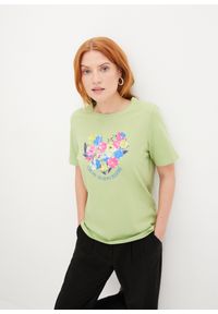 bonprix - T-shirt z nadrukiem z przodu, z bawełny organicznej. Kolor: zielony. Materiał: bawełna. Wzór: nadruk #1