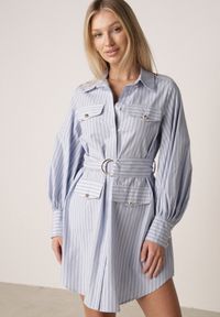 Born2be - Niebieska Bawełniana Sukienka Koszulowa z Paskiem i Pagonami Dennelia. Okazja: na co dzień, na spotkanie biznesowe. Kolor: niebieski. Materiał: bawełna. Typ sukienki: koszulowe. Styl: casual, biznesowy, elegancki, klasyczny #6