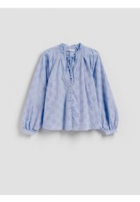 Reserved - Koszula z ażurowym wzorem - jasnoniebieski. Kolor: niebieski. Materiał: tkanina, bawełna. Wzór: ażurowy #1