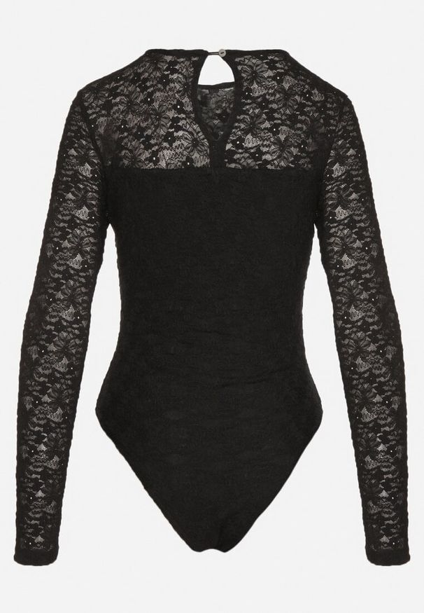 Born2be - Czarne Koronkowe Body z Długim Rękawem Esaressa. Okazja: do pracy, na spotkanie biznesowe. Kolor: czarny. Materiał: koronka. Długość rękawa: długi rękaw. Długość: długie. Wzór: aplikacja. Styl: biznesowy