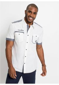 bonprix - Koszula z krótkim rękawem, z czystej bawełny. Kolor: biały. Materiał: bawełna. Długość rękawa: krótki rękaw. Długość: krótkie. Wzór: haft. Styl: sportowy #1