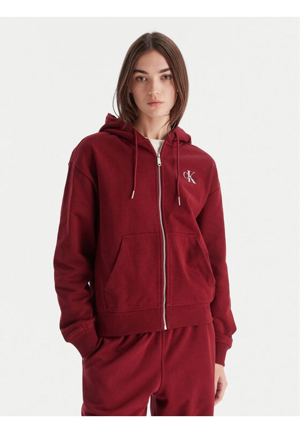 Calvin Klein Jeans Bluza Monologo LV047B270G Bordowy Regular Fit. Kolor: czerwony. Materiał: bawełna