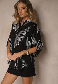 Renee - Czarna Koszula z Bawełną i Motywem Liści Lumireline. Okazja: na co dzień. Kolor: czarny. Materiał: bawełna. Styl: elegancki, casual #5