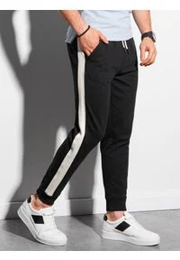 Ombre Clothing - Spodnie męskie dresowe joggery P951 - czarne - XL. Kolor: czarny. Materiał: dresówka #5