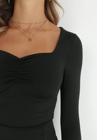 Born2be - Czarna Sukienka Hippeira. Kolor: czarny. Materiał: lakier, dzianina. Długość rękawa: długi rękaw. Typ sukienki: dopasowane, rozkloszowane. Długość: maxi #3