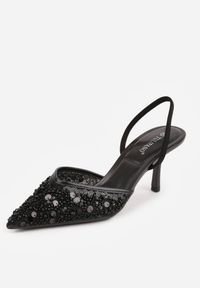 Renee - Czarne Szpilki Slingback Ozdobione Cekinami Vikiraie. Nosek buta: otwarty. Kolor: czarny. Materiał: skóra. Wzór: aplikacja. Obcas: na szpilce. Styl: elegancki #5