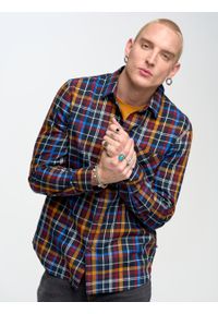 Big-Star - Koszula męska w kratę granatowa Dakowis 403. Kolor: niebieski. Materiał: jeans, tkanina, bawełna. Wzór: kolorowy, haft. Styl: rockowy, klasyczny, retro #4