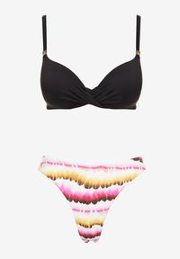 Born2be - Czarno-Różowe Bikini Biustonosz i Majtki Typu Figi z Nadrukiem Natimela. Kolor: czarny. Wzór: nadruk #4