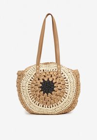 Renee - Beżowo-Czarna Pleciona Torebka w Stylu Boho Ulofina. Kolor: czarny. Sezon: lato. Styl: boho