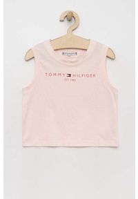 TOMMY HILFIGER - Tommy Hilfiger top bawełniany dziecięcy kolor różowy. Okazja: na co dzień. Kolor: różowy. Materiał: bawełna. Długość rękawa: na ramiączkach. Wzór: nadruk. Styl: casual