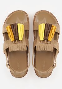 Born2be - Beżowe Sandały VICES Ozdobione Chwostami Rawsaran. Okazja: na co dzień. Zapięcie: sprzączka. Kolor: beżowy. Materiał: jeans, len. Wzór: aplikacja. Styl: boho, casual #3