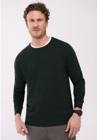 Volcano - Sweter basic S‑RADO. Kolekcja: plus size. Kolor: zielony. Materiał: bawełna, materiał, włókno, dzianina, skóra. Wzór: ze splotem, haft. Styl: klasyczny