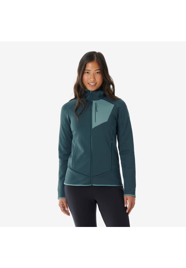 quechua - Polar turystyczny damski Quechua MH500 zamek. Kolor: niebieski, zielony, wielokolorowy. Materiał: polar. Sport: turystyka piesza