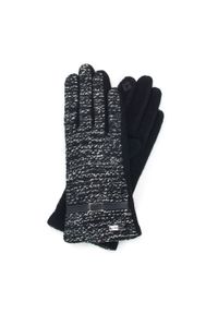Wittchen - Damskie rękawiczki z tkaniny bouclé czarno-białe. Kolor: czarny, biały, wielokolorowy. Materiał: wełna. Wzór: gładki, haft. Styl: elegancki