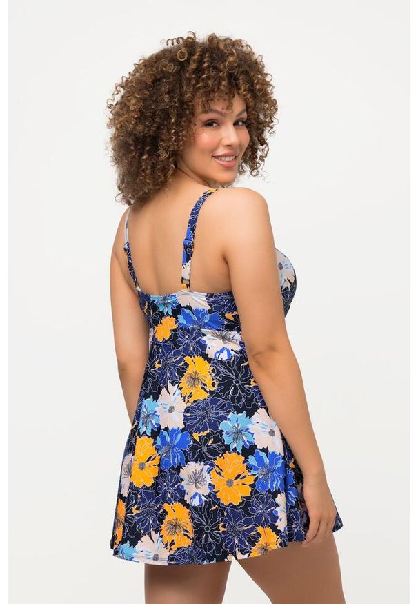 ULLA POPKEN - Damska Sukienka Kąpielowa kwiaty miękkie miseczki dekolt gorsetowy. Kolekcja: plus size. Kolor: fioletowy. Materiał: elastan, poliamid, materiał. Wzór: kwiaty