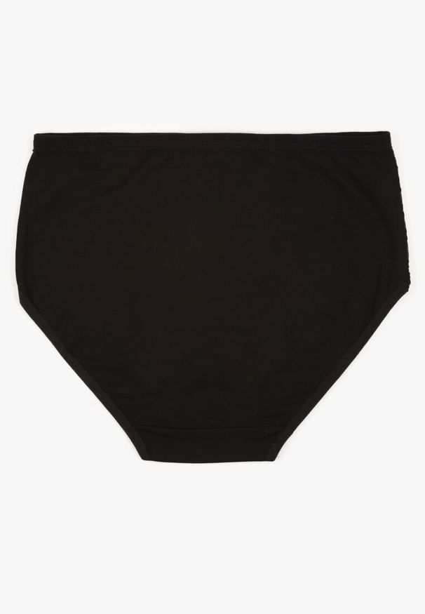 Renee - Czarne Majtki Figi z Bawełny Zdobione Koronką Idiara. Kolekcja: plus size. Kolor: czarny. Materiał: koronka, bawełna. Wzór: koronka, aplikacja