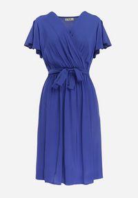 Born2be - Granatowa Sukienka z Wiskozy i Wiązanym Paskiem Gariela. Kolor: niebieski. Materiał: wiskoza. Typ sukienki: kopertowe #5