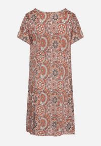 Born2be - Pomarańczowa Sukienka Mini z Wiskozy o Rozkloszowanym Fasonie Boho Aiselle. Kolor: pomarańczowy. Materiał: wiskoza. Wzór: kolorowy. Sezon: lato. Styl: boho. Długość: mini #4