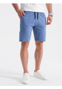 Ombre Clothing - Szorty męskie dresowe z lampasem - niebieskie V3. Kolor: niebieski. Materiał: dresówka. Wzór: ze splotem #1