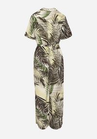 Born2be - Zielony Kombinezon z Gumką w Pasie Zapinany na Guziki z Materiałowym Paskiem Efity. Okazja: na spotkanie biznesowe. Kolor: zielony. Materiał: materiał. Długość rękawa: krótki rękaw. Długość: krótkie. Styl: biznesowy #3