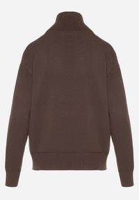 Born2be - Brązowy Golf z Domieszką Kaszmiru Ozdobiony Przeszyciami Avonella. Okazja: na co dzień. Typ kołnierza: golf. Kolor: brązowy. Materiał: kaszmir. Wzór: aplikacja. Styl: casual, klasyczny #3