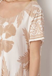 Born2be - Beżowa Sukienka z Wiskozy o Rozkloszowanym Kroju w Roślinny Wzór Miratiela. Okazja: na co dzień. Kolor: beżowy. Materiał: wiskoza. Długość rękawa: krótki rękaw. Sezon: wiosna, lato. Styl: casual, elegancki #3