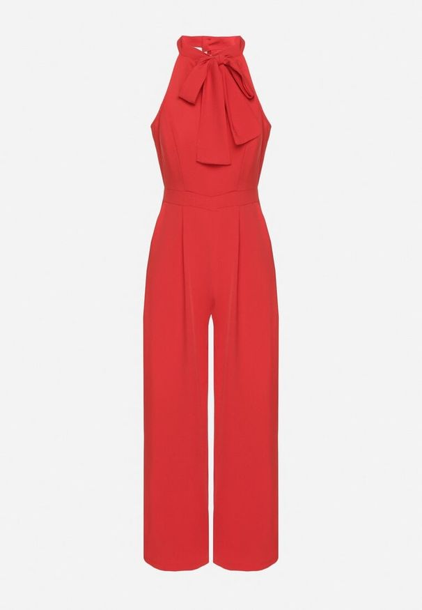 Born2be - Czerwony Kombinezon Bez Rękawów z Ozdobnym Wiązaniem i Szerokimi Nogawkami Silarine. Okazja: na co dzień. Kolor: czerwony. Materiał: jeans. Długość rękawa: bez rękawów. Styl: sportowy, klasyczny, elegancki, casual