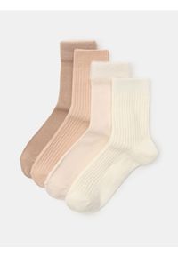 Sinsay - Długie prążkowane skarpety 4 pack - beżowy. Kolor: beżowy. Materiał: prążkowany #1