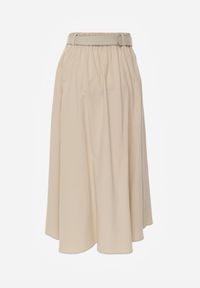 Born2be - Beżowa Spódnica Rozkloszowana z Bawełną i Paskiem oraz Kieszniami Jorlea. Okazja: na co dzień. Kolor: beżowy. Materiał: bawełna. Sezon: lato. Styl: casual, elegancki, boho, klasyczny #3