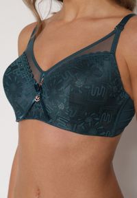 Born2be - Ciemnozielony Biustonosz z Koronką i Transparentną Wstawką Heliphine. Kolor: zielony. Materiał: koronka. Wzór: koronka #3