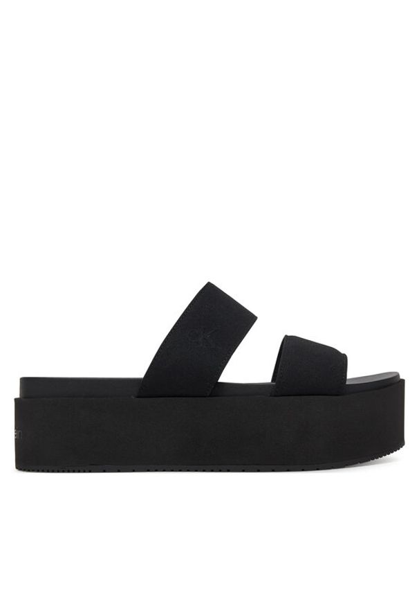 Calvin Klein Jeans Klapki Flatform Sandal Webbing In YW0YW01789 Czarny. Kolor: czarny. Materiał: materiał