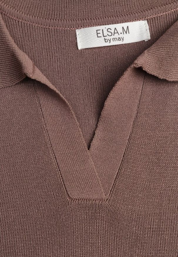 Renee - Brązowa Sweterkowa Bluzka z Wiskozy z Kołnierzykiem i Usztywnioną Linią Ramion Helite. Kolor: brązowy. Materiał: wiskoza. Styl: elegancki