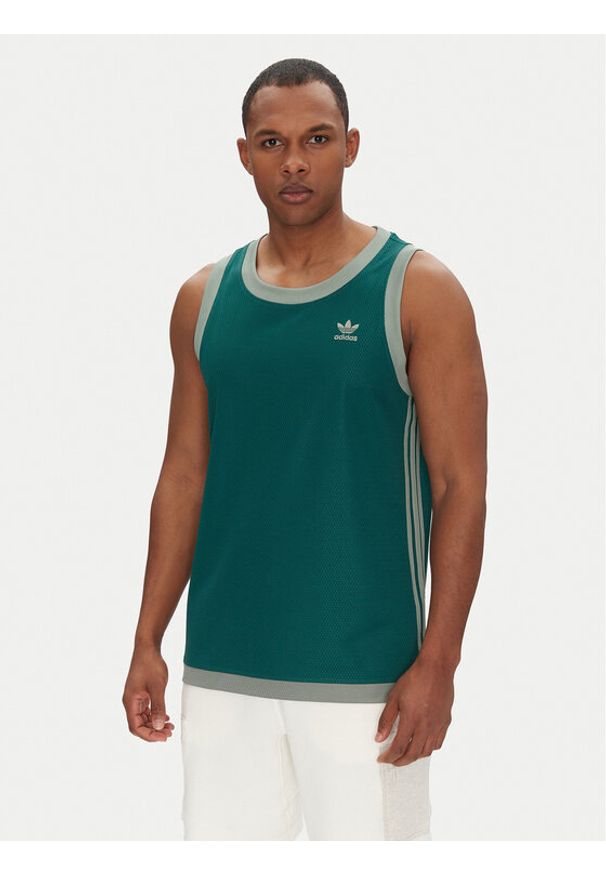 Adidas - adidas Tank top adicolor Mock Eyelet JP1096 Zielony Oversize. Kolor: zielony. Materiał: syntetyk
