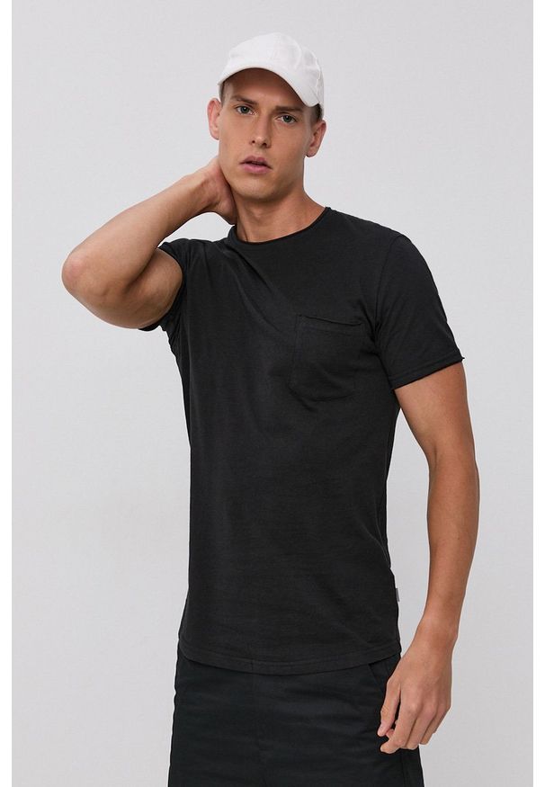 !SOLID - T-shirt bawełniany. Okazja: na co dzień. Kolor: czarny. Materiał: bawełna. Wzór: gładki. Styl: casual