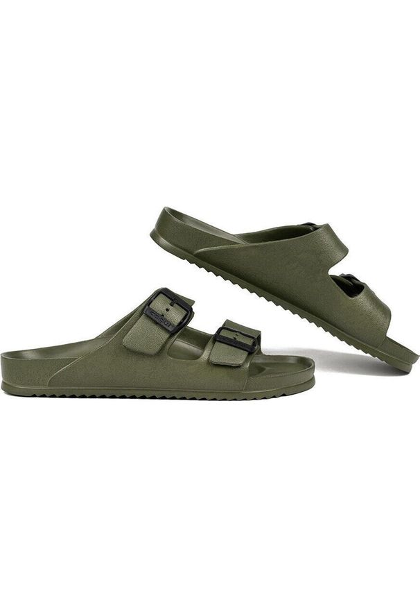 Klapki męskie Coqui Kong khaki. Kolor: zielony. Styl: sportowy