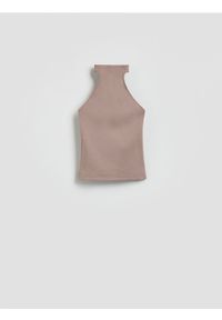 Reserved - Top z modalem - brązowy. Kolor: brązowy. Materiał: dzianina