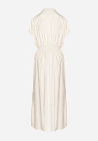 Born2be - Beżowa Koszulowa Sukienka z Bawełną Ozdobiona Metaliczną Nicią Tirlio. Okazja: na co dzień, na spacer. Kolor: beżowy. Materiał: bawełna. Wzór: aplikacja. Typ sukienki: koszulowe. Styl: casual, elegancki, klasyczny #3