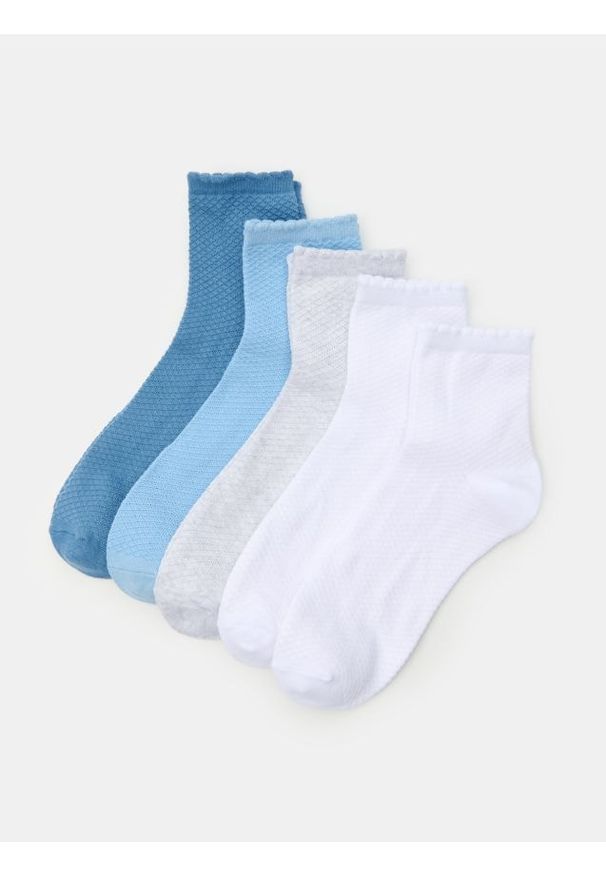 Sinsay - Skarpetki z wykończeniem falbankowym 5 pack - błękitny. Kolor: niebieski