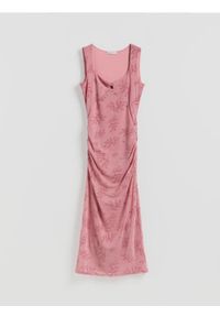 Reserved - Sukienka z ozdobnym nadrukiem - brudny róż. Kolor: różowy. Materiał: dzianina. Wzór: nadruk #1