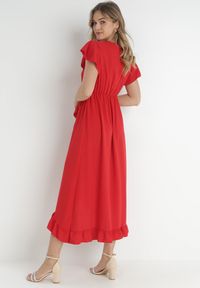 Born2be - Czerwona Sukienka Mailcon. Okazja: na imprezę, na wesele, na ślub cywilny. Kolor: czerwony. Długość rękawa: krótki rękaw. Sezon: lato. Typ sukienki: kopertowe. Styl: elegancki. Długość: midi #3