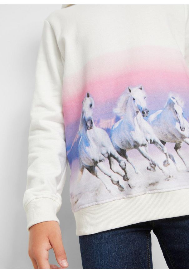 bonprix - Bluza z kapturem z czystej bawełny. Typ kołnierza: kaptur. Kolor: biały. Materiał: bawełna