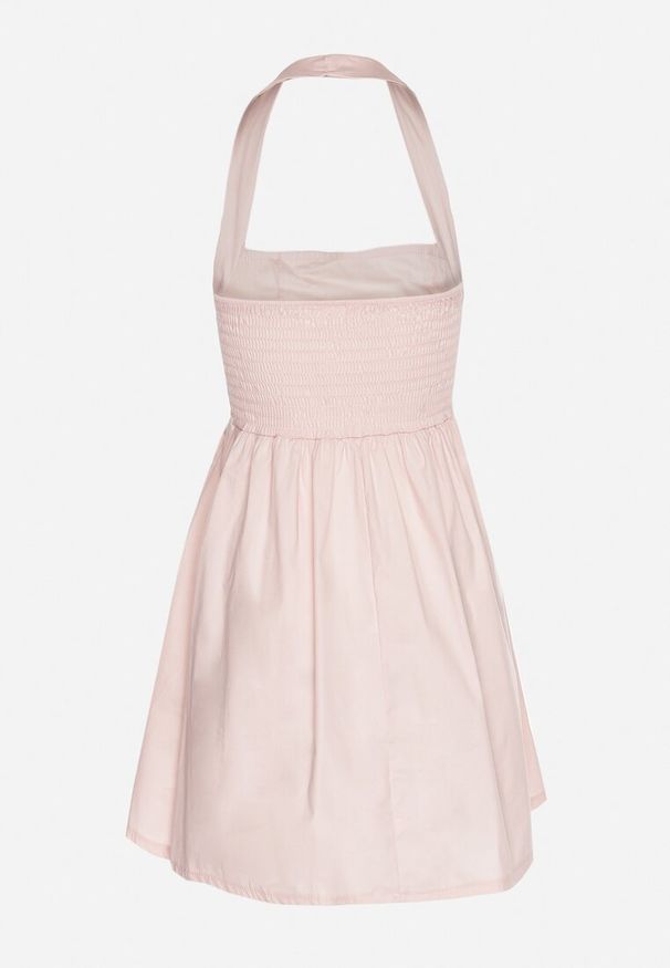 Born2be - Różowa Bawełniana Sukienka Rozkloszowana na Szyję Kolaniela. Okazja: na co dzień. Kolor: różowy. Materiał: bawełna. Sezon: wiosna. Typ sukienki: proste. Styl: elegancki, casual