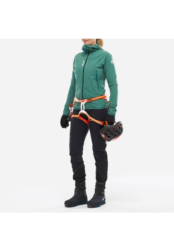 Kurtka softshell damska Millet Fusion XCS Hoodie W active fit. Kolor: zielony. Materiał: softshell. Sport: wspinaczka