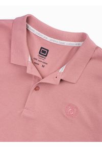 Ombre Clothing - Koszulka męska polo z dzianiny pique - różowy V7 S1374 - XXL. Typ kołnierza: polo. Kolor: różowy. Materiał: dzianina. Wzór: haft. Styl: klasyczny #5